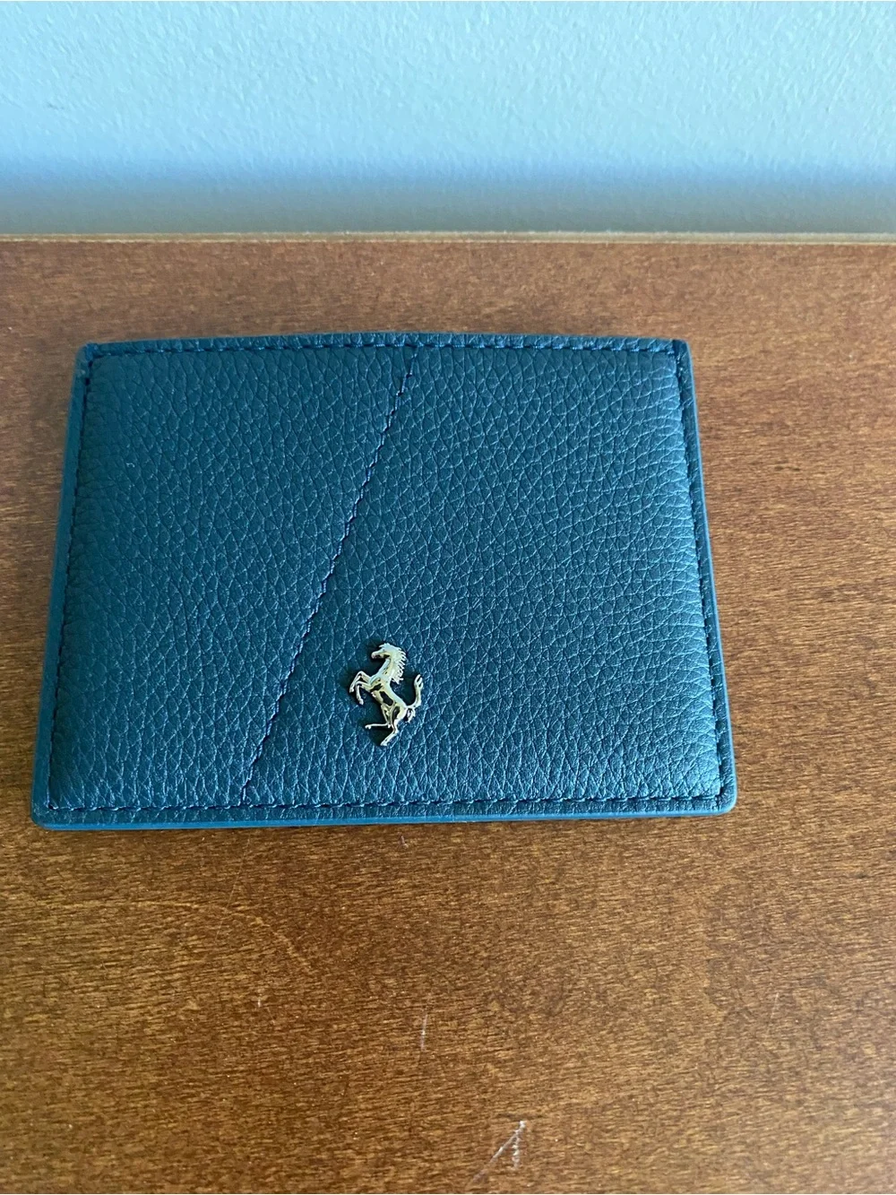 Ferrari Black Leather Card Holder with Metal Prancing Horse New without tags
